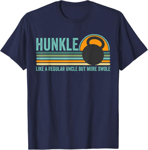 Hunkle Funny Uncle Gift Hunky Uncle Swole Meme Body Builder T-Shirt - T-Shirt | Navy
