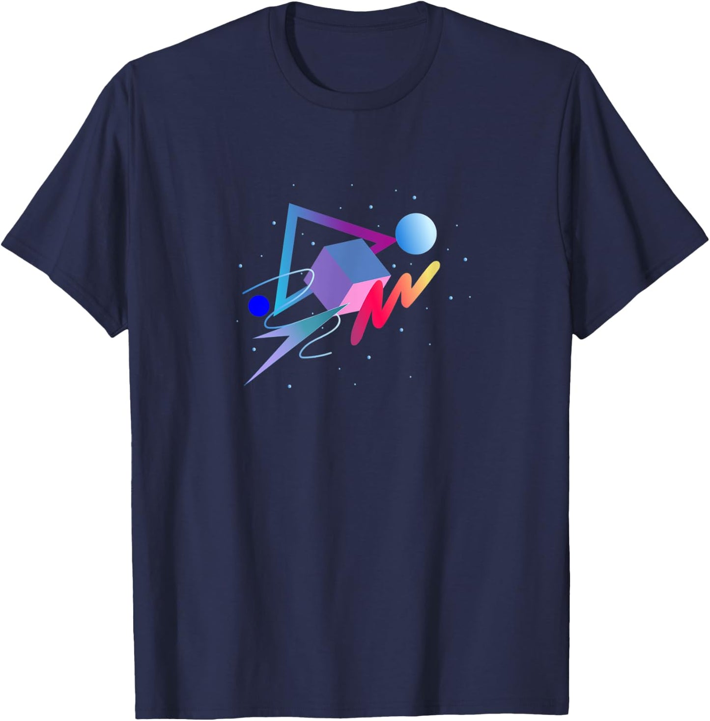 Colorful 80s 90s retro Geometric Pattern T-Shirt - T-Shirt | Navy