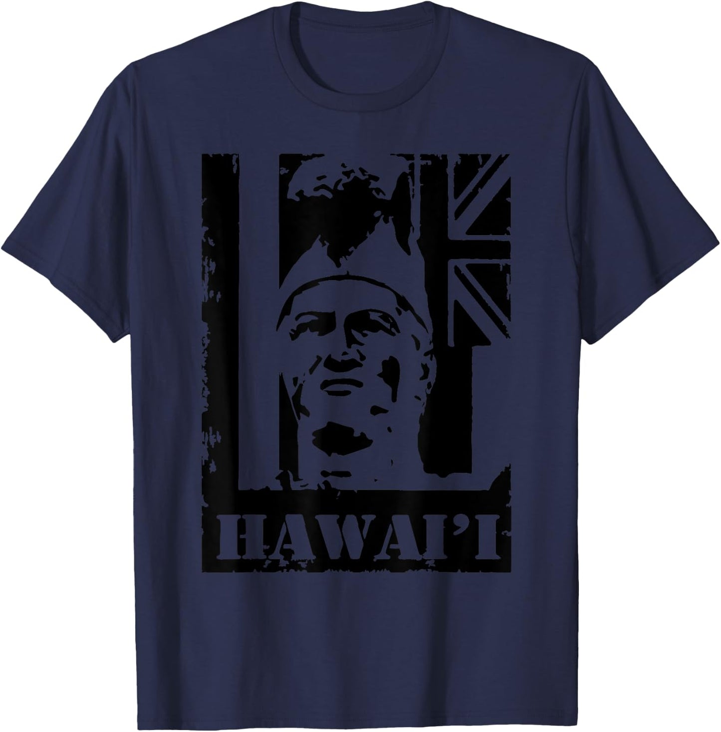 Hawai'i King Kamehameha (black ink) by Hawaii Nei All Day T-Shirt - T-Shirt | Navy