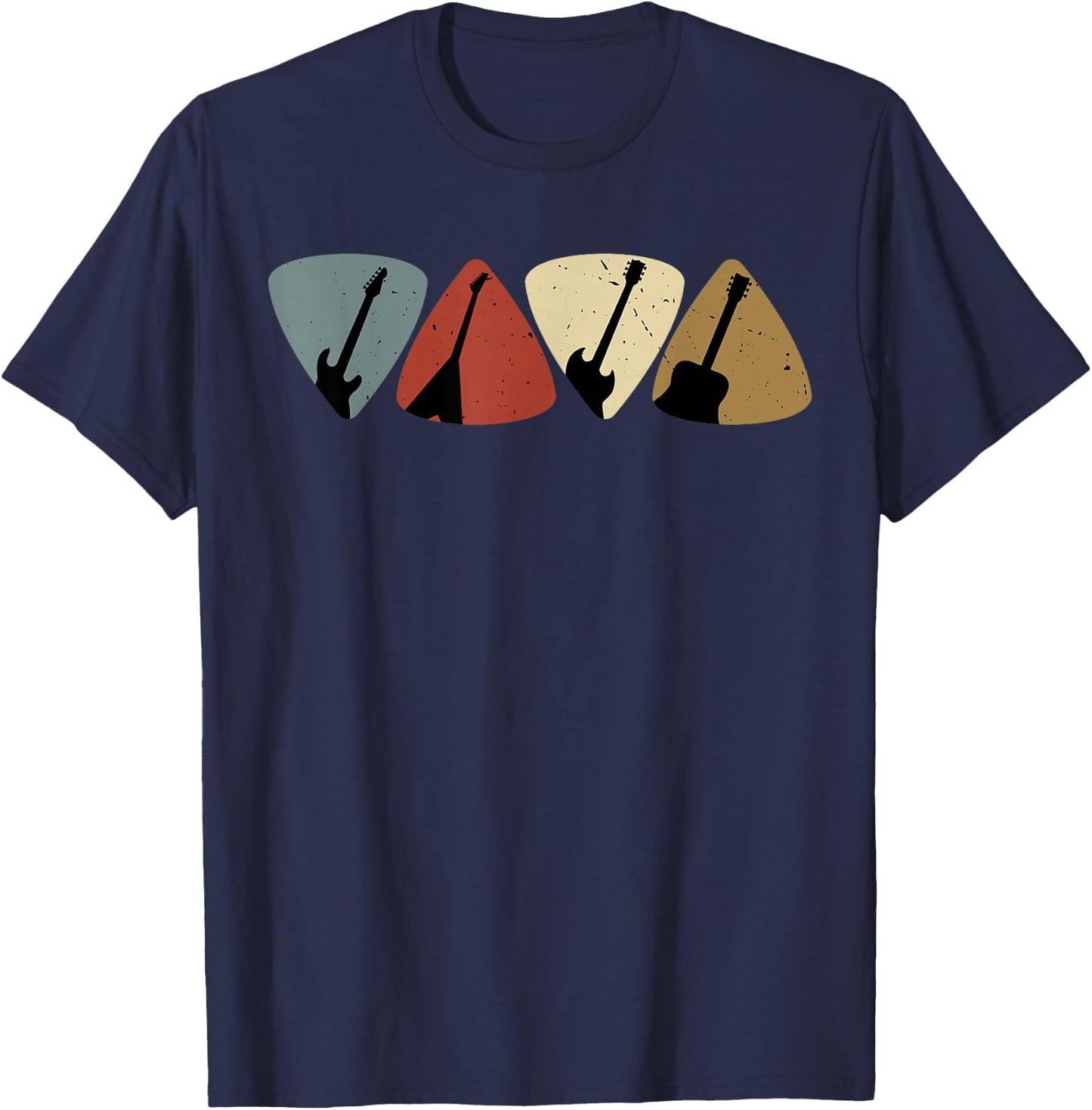 Retro Vintage Guitar Pick Player Guitarist Bassist Musician T-Shirt - T-Shirt | Navy