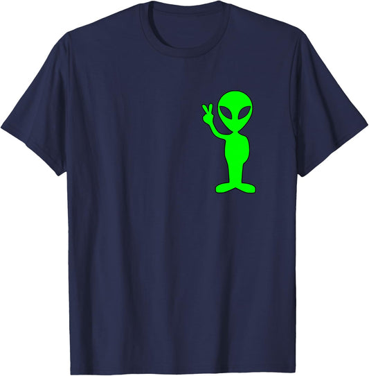 Lime Green Alien Peace Sign Funny Pocket Logo Graphic Gift T-Shirt - T-Shirt | Navy
