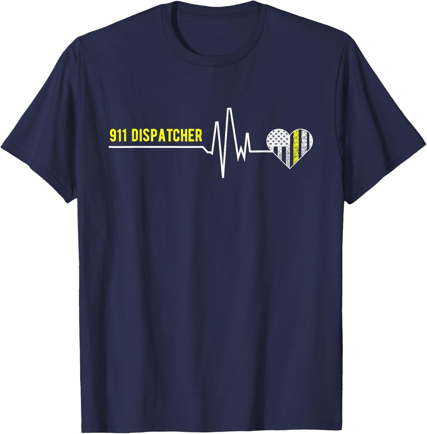 911 Dispatcher Heartbeat - Funny 911 Dispatcher Gifts T-Shirt - T-Shirt | Navy