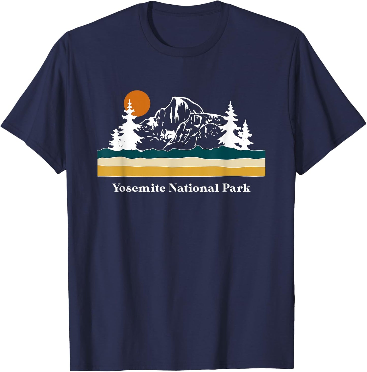 Retro Vintage Yosemite National Park Half Dome Stripes T-Shirt - T-Shirt | Navy