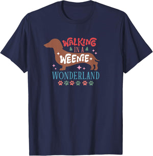 Elk Christmas Designs Wiener Dog , Black, Small T-Shirt - T-Shirt | Navy