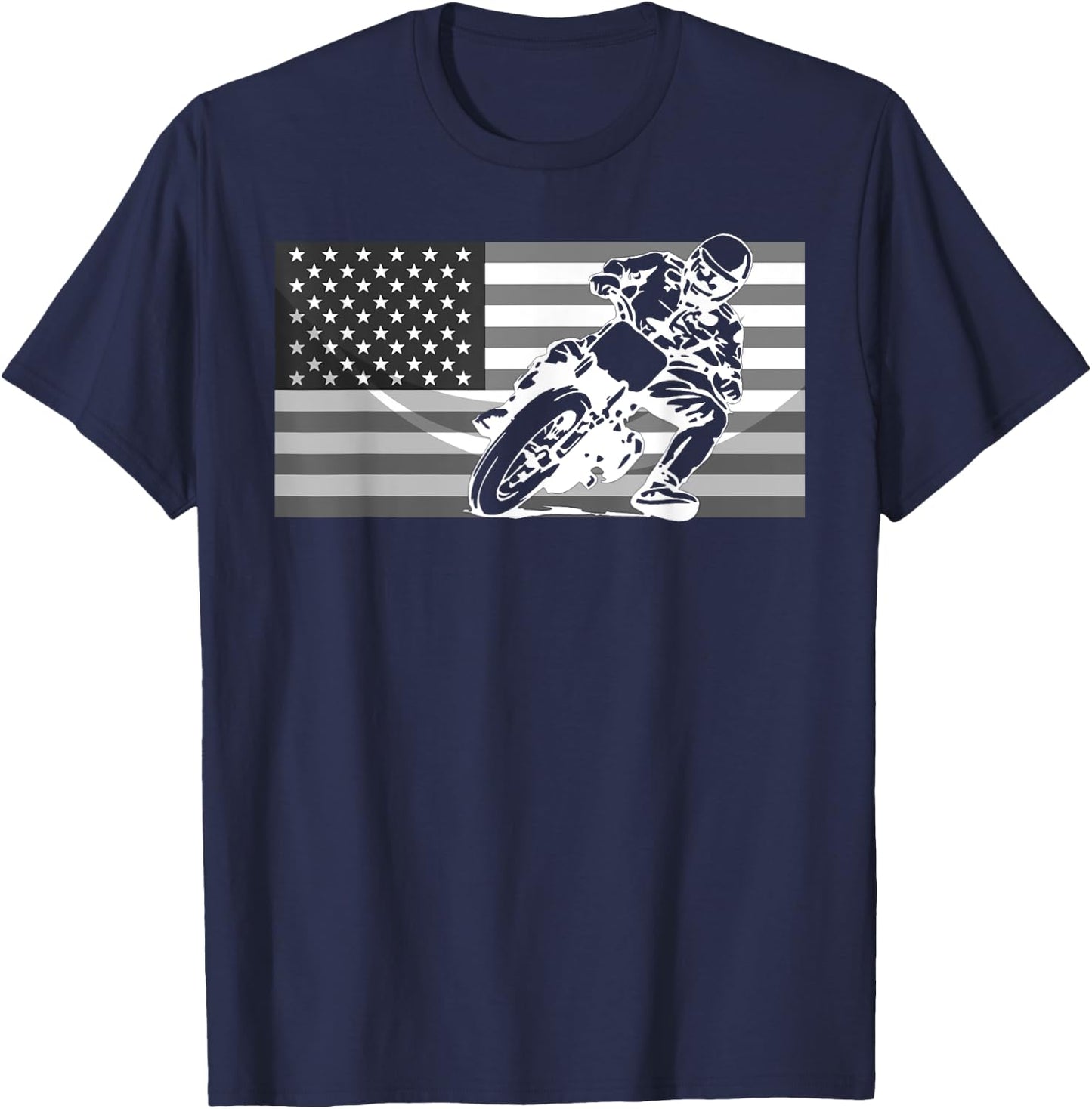 Funny American Flat Track Motorcycle Gift Cool Bike Rider T-Shirt - T-Shirt | Navy