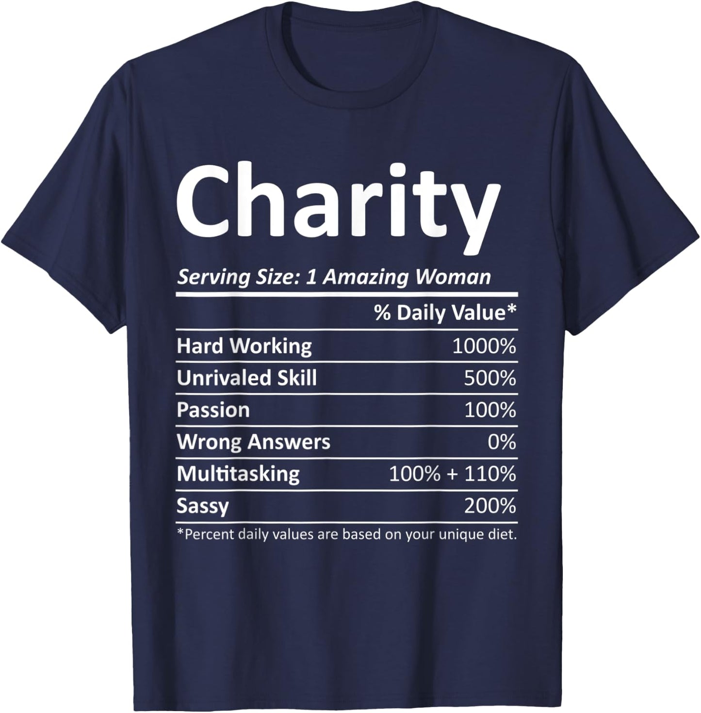 CHARITY Nutrition Personalized Name Funny Christmas Gift T-Shirt - T-Shirt | Navy