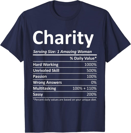 CHARITY Nutrition Personalized Name Funny Christmas Gift T-Shirt - T-Shirt | Navy