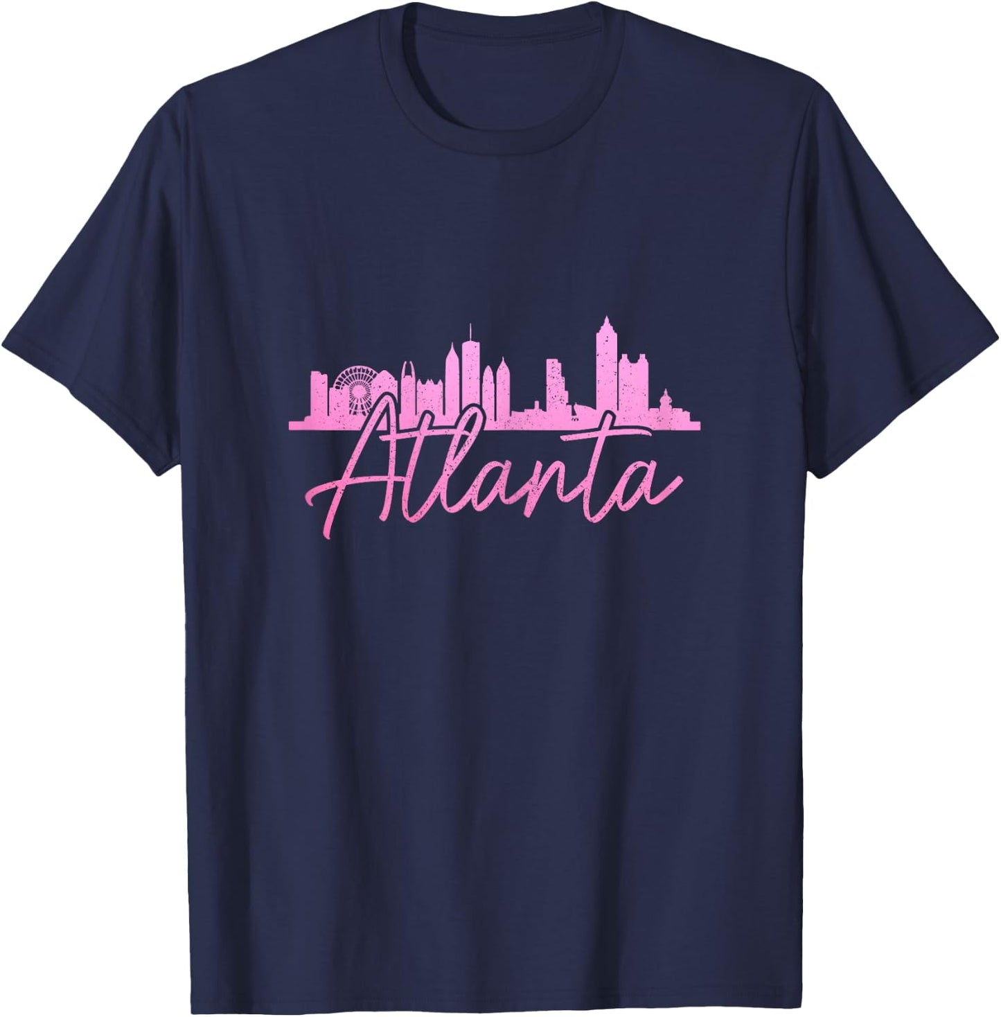 Atlanta Skyline Georgia Vintage Pride ATL 404 Pink T-Shirt - T-Shirt | Navy