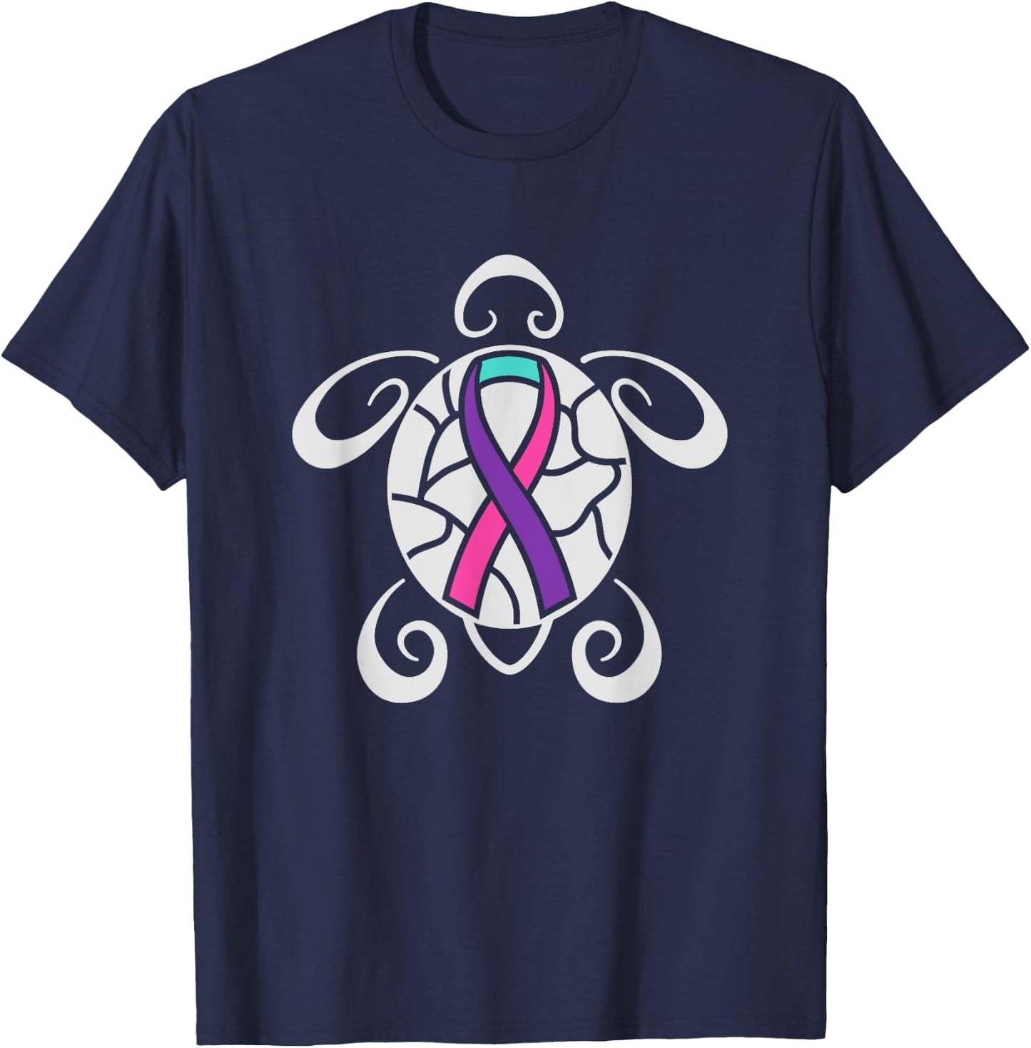 Turtle and Thyroid Cancer Ribbon T-Shirt - T-Shirt | Navy