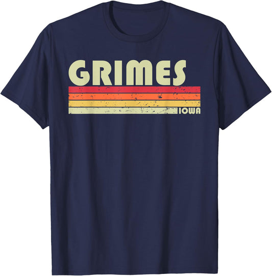 GRIMES IA IOWA Funny City Home Roots Gift Retro 70s 80s T-Shirt - T-Shirt | Navy