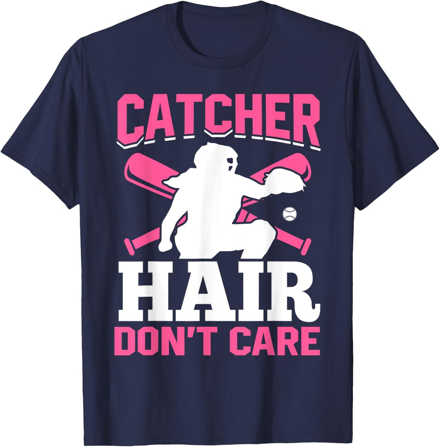 Catcher Hair Don't Care Softball Catcher Hair T-Shirt - T-Shirt | Navy