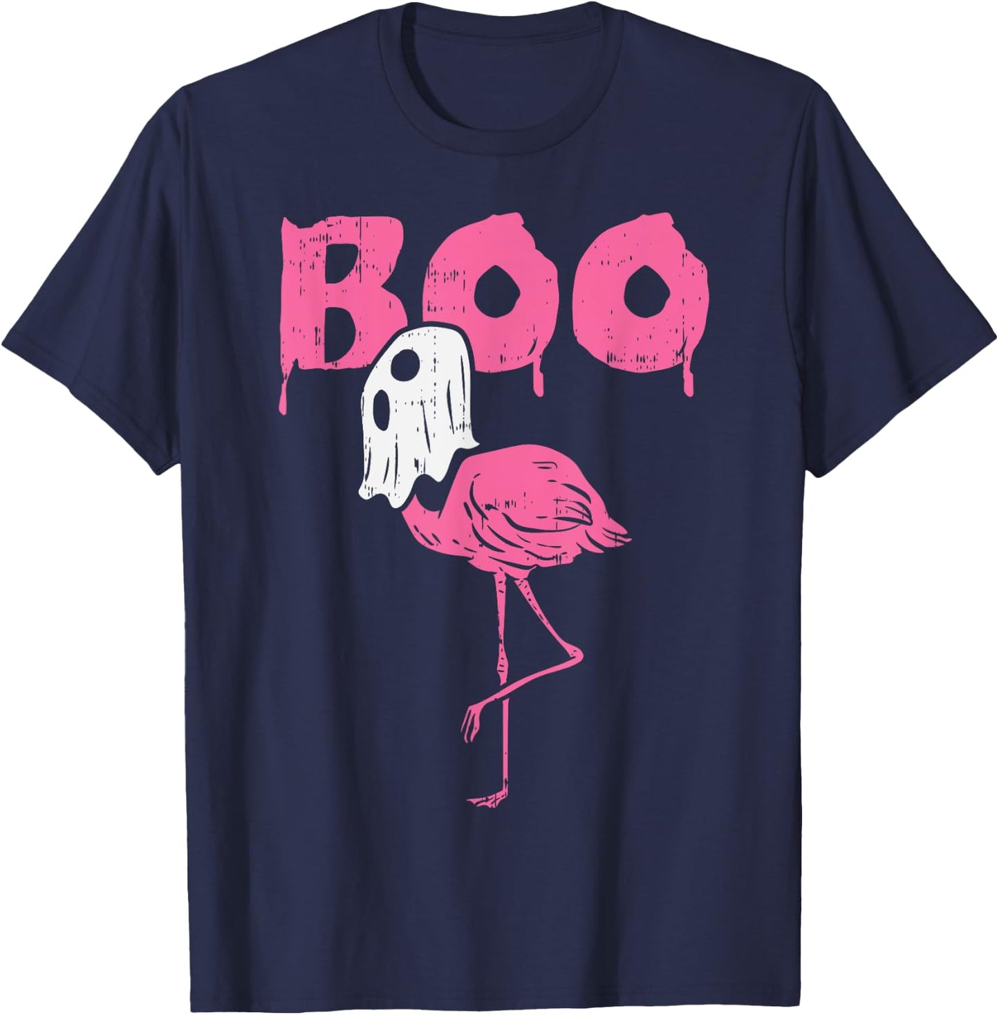 Boo Flamingo Ghost Fun Halloween Animal Bird Men Women Gift T-Shirt - T-Shirt | Navy