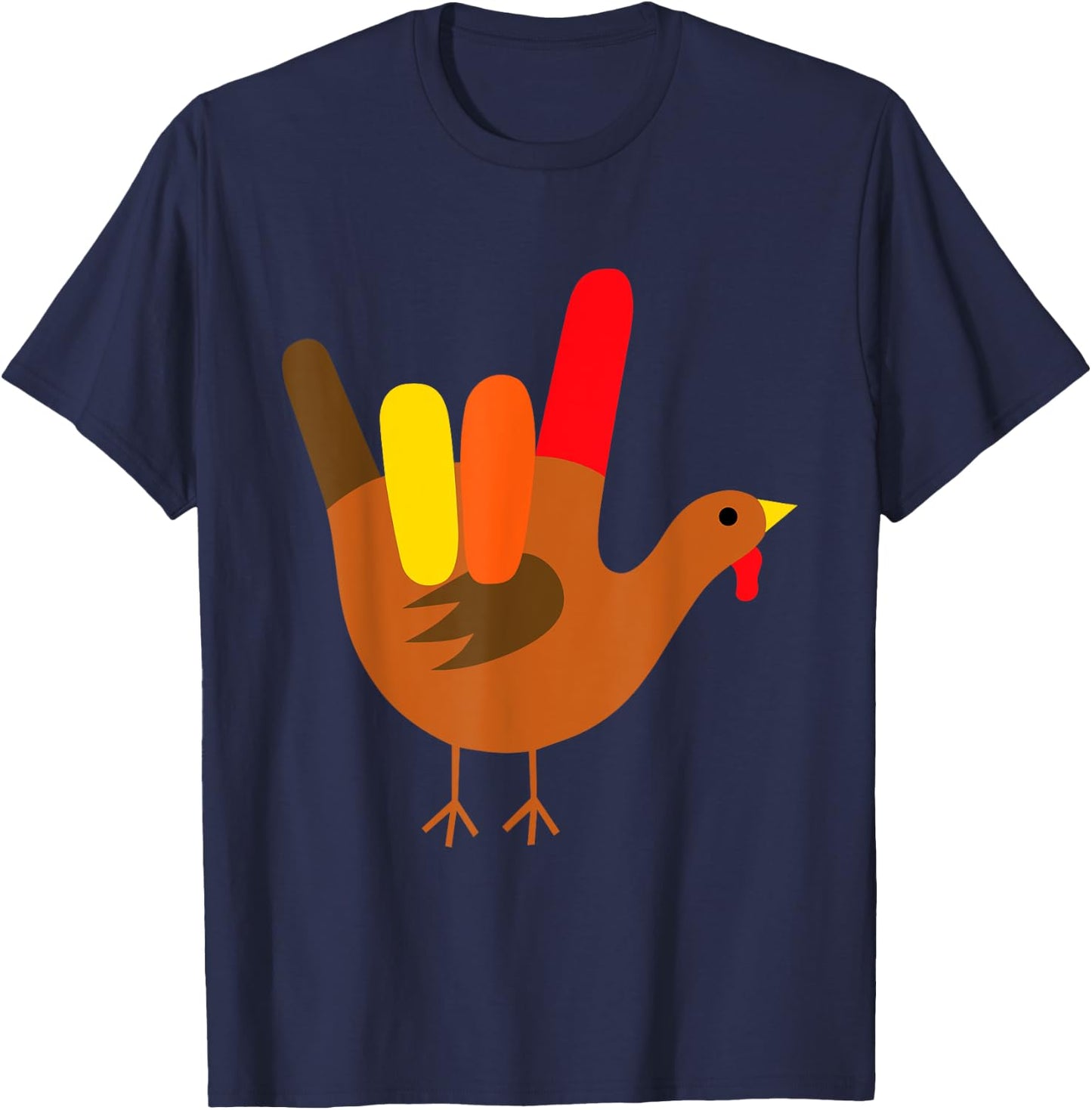 American Sign Language I Love You Thanksgiving Turkey T-Shirt - T-Shirt | Navy