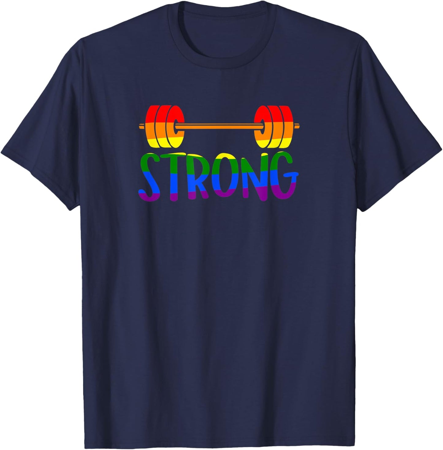 Gay Pride STRONG Gym Rainbow Barbell T-Shirt - T-Shirt | Navy