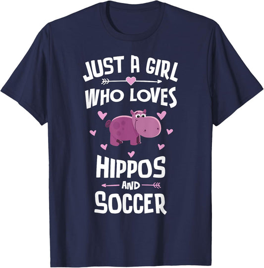 Hippos And Soccer Gifts for Girls Women T-Shirt - T-Shirt | Navy