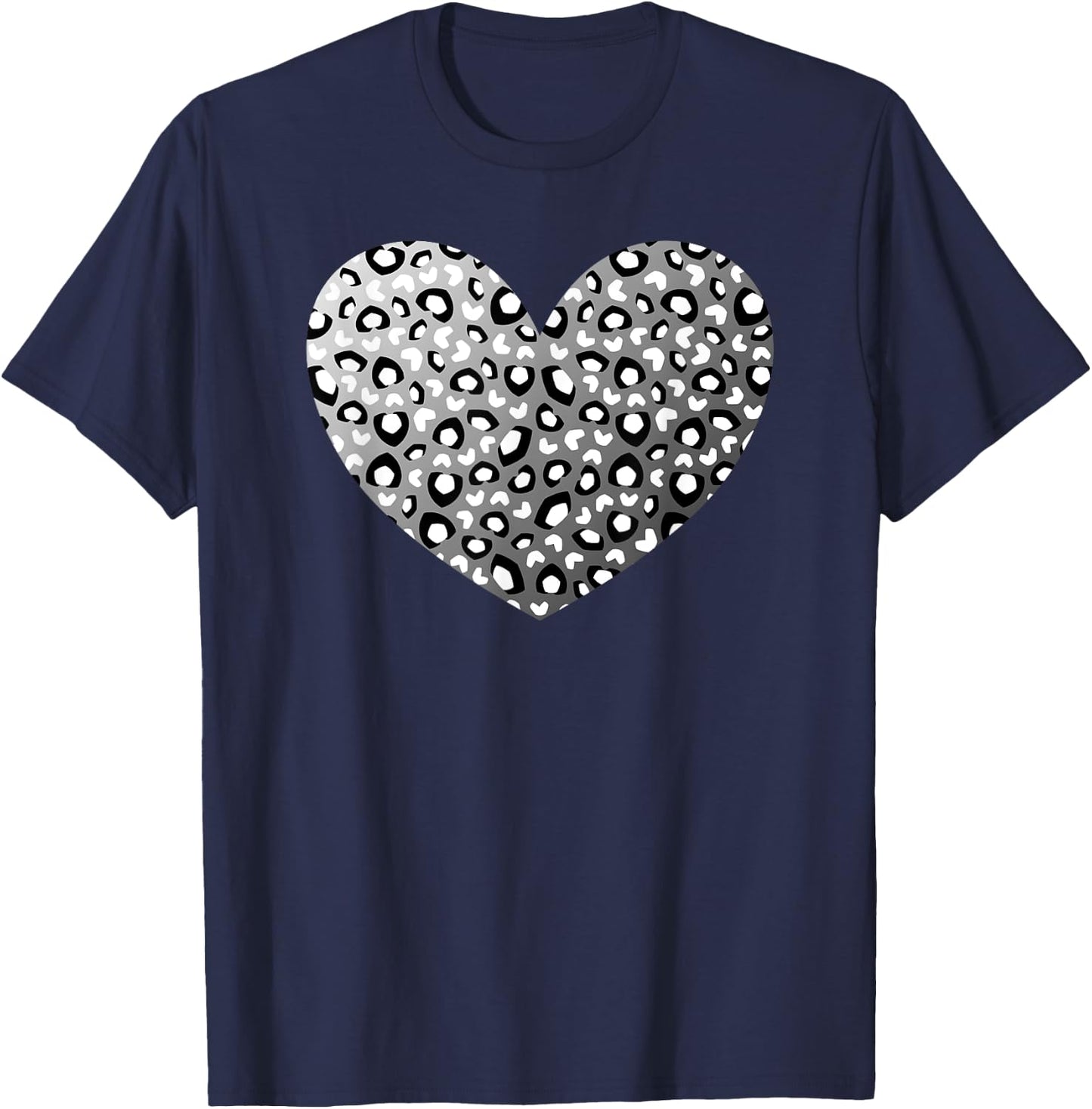 Black Leopard Heart Pattern Cheetah Print White Gray T-Shirt - T-Shirt | Navy