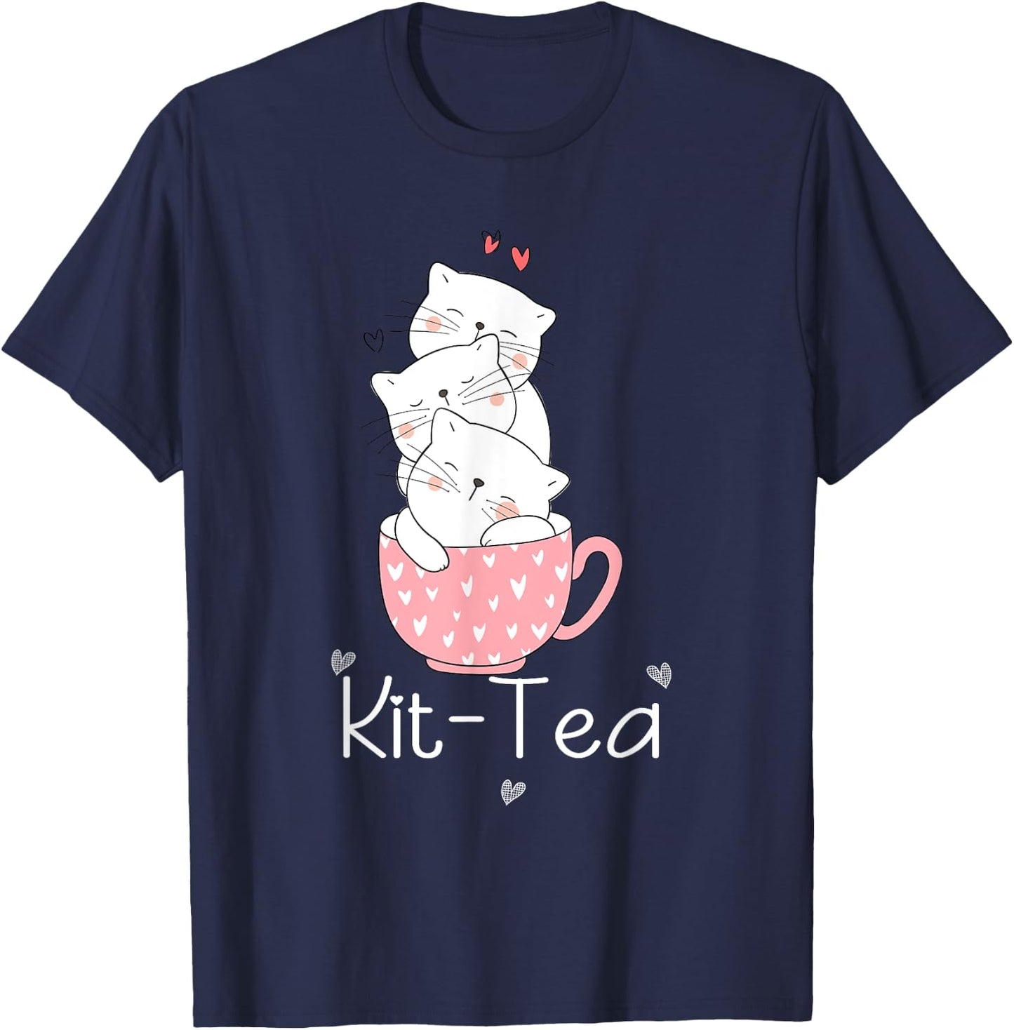 Kit Tea Gift Cat Lover Gift Funny Animal Love Cool Women Girls Kids T-Shirt - T-Shirt | Navy