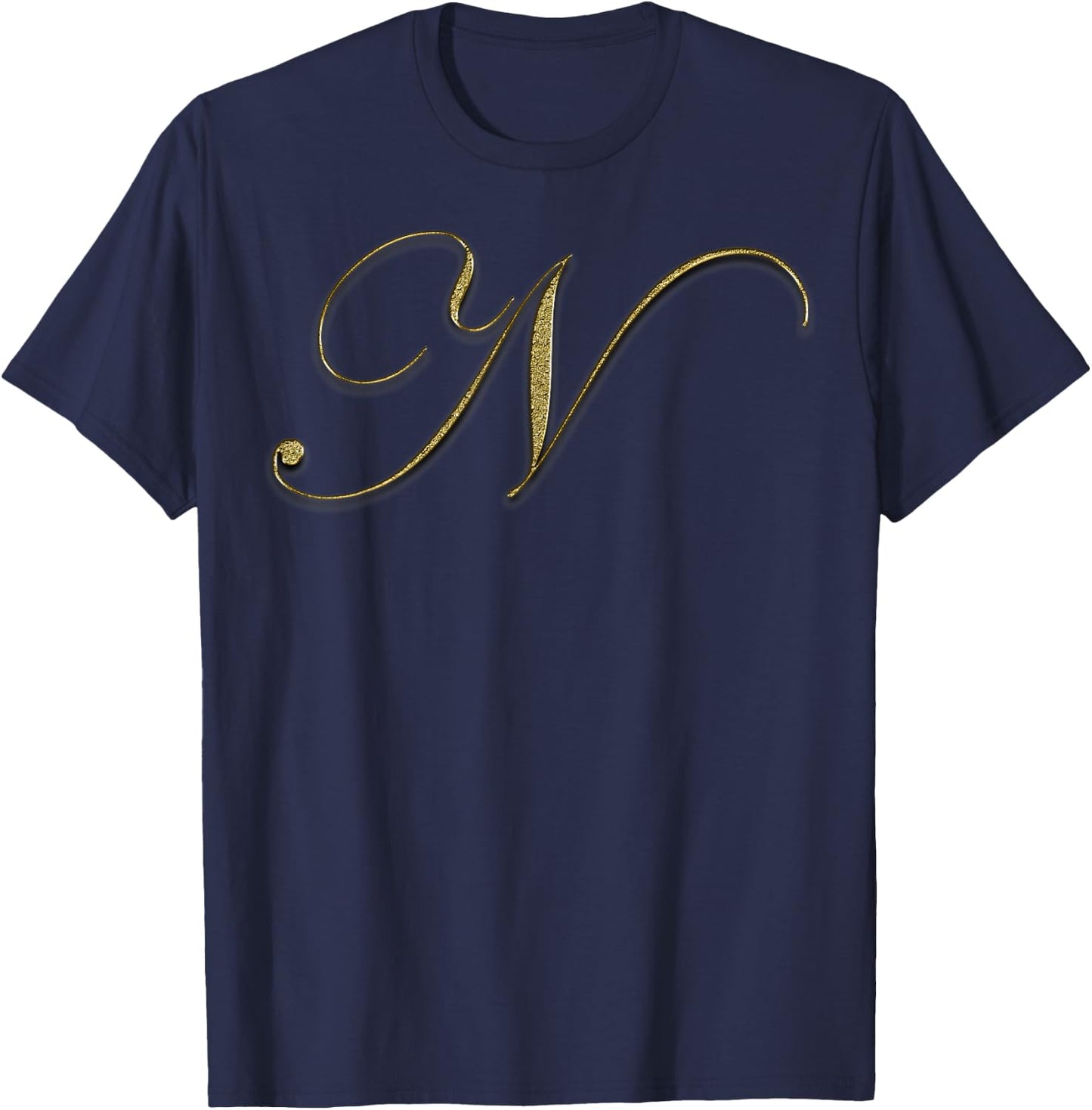 Monogram Initial Letter N Gold T-Shirt - T-Shirt | Navy
