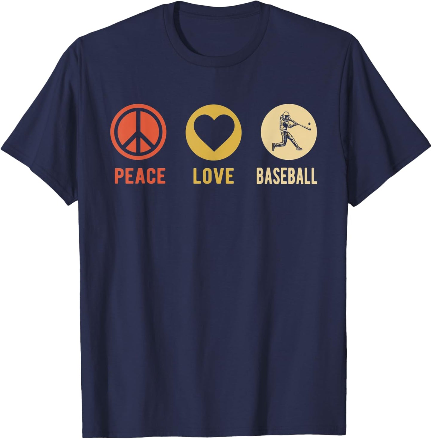 Vintage Peace Love Baseball sports lover Player gifts T-Shirt - T-Shirt | Navy
