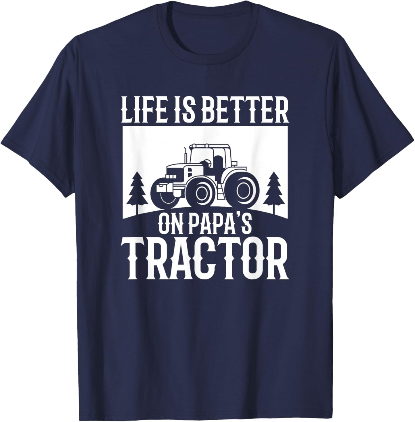 Life Is Better On Papa's Tractor Vintage Farm T-Shirt - T-Shirt | Navy
