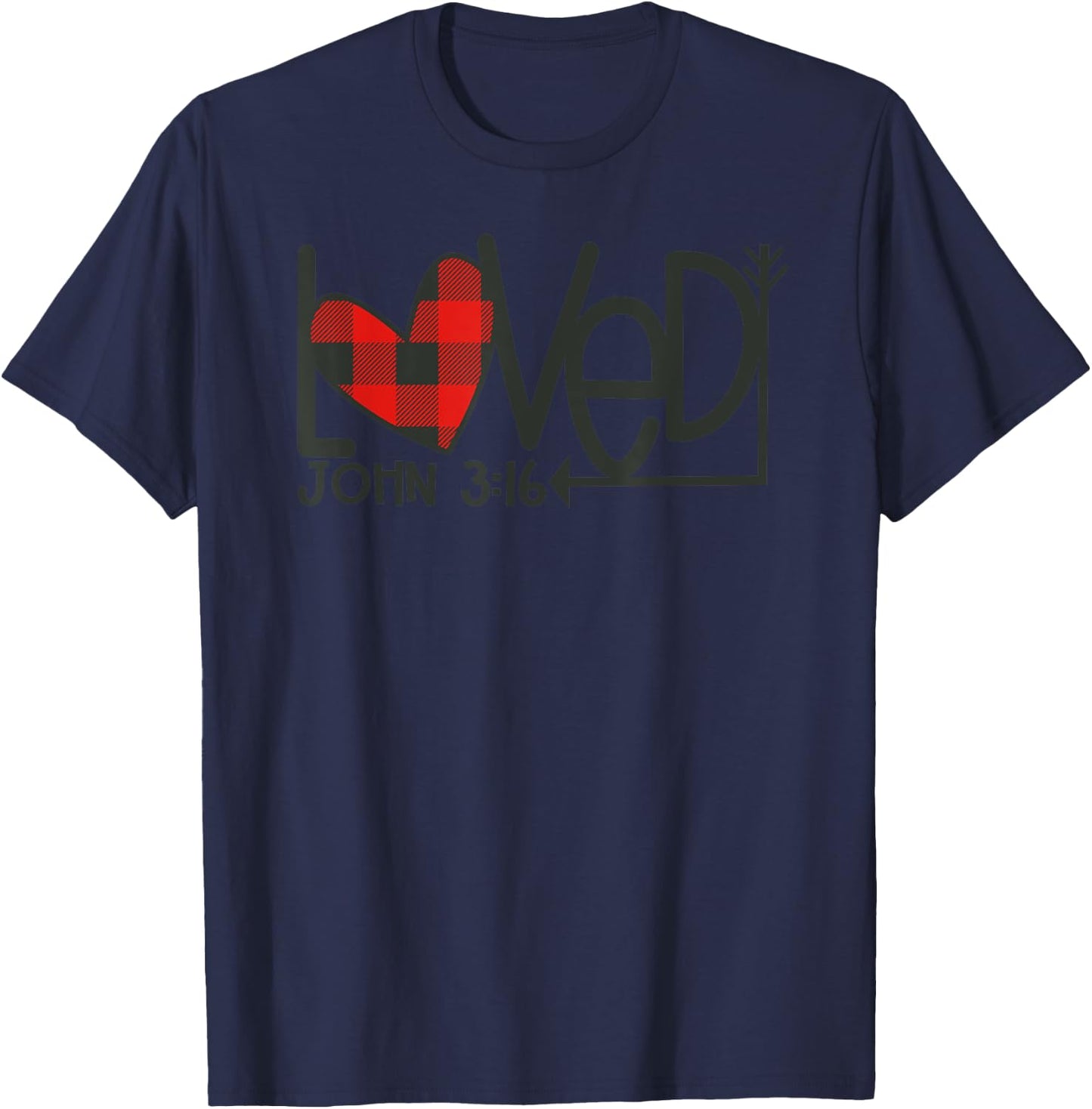 Loved John 3:16 Plaid Heart Christian Valentines Day T-Shirt - T-Shirt | Navy