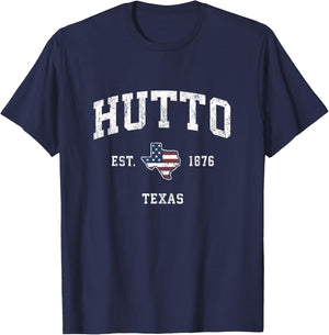 Hutto Texas TX Vintage American Flag Sports Design Kids Men T-Shirt - T-Shirt | Navy