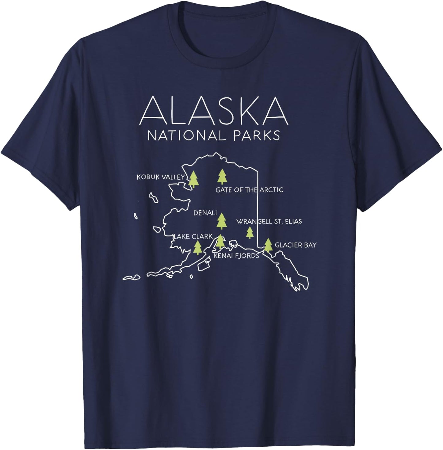 Alaska National Park Map Denali Gates Arctic Anchorage Snow T-Shirt - T-Shirt | Navy