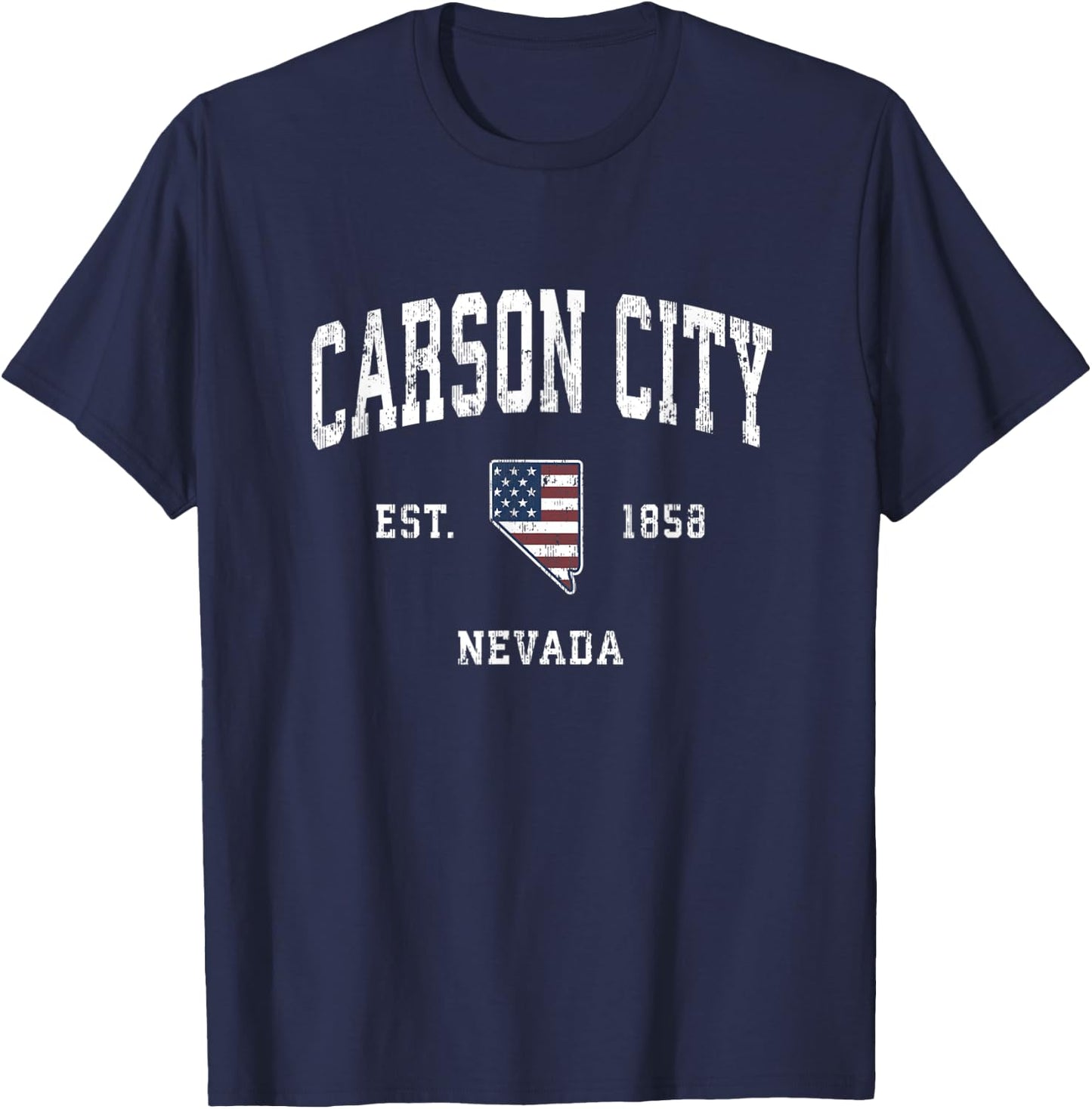 Carson City Nevada NV Vintage American Flag Sports Design Women Kids Men T-Shirt - T-Shirt | Navy