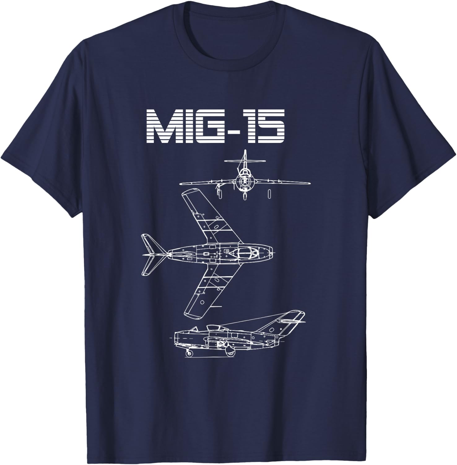 Mig-15 Soviet Plane Warbird Blueprint Schematics Diagram T-Shirt - T-Shirt | Navy