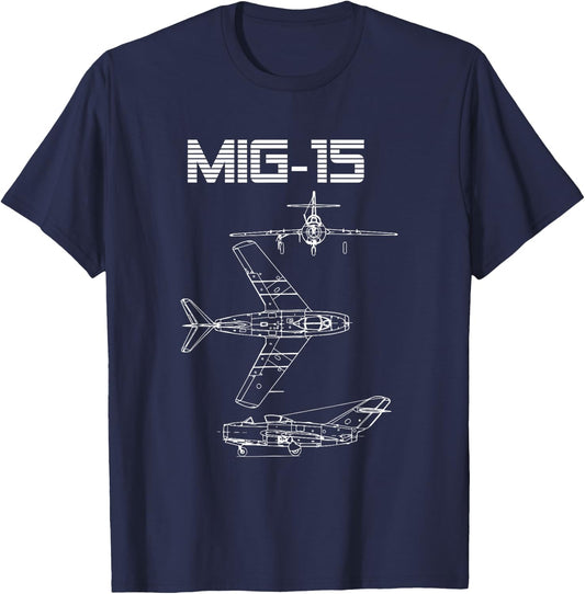 Mig-15 Soviet Plane Warbird Blueprint Schematics Diagram T-Shirt - T-Shirt | Navy