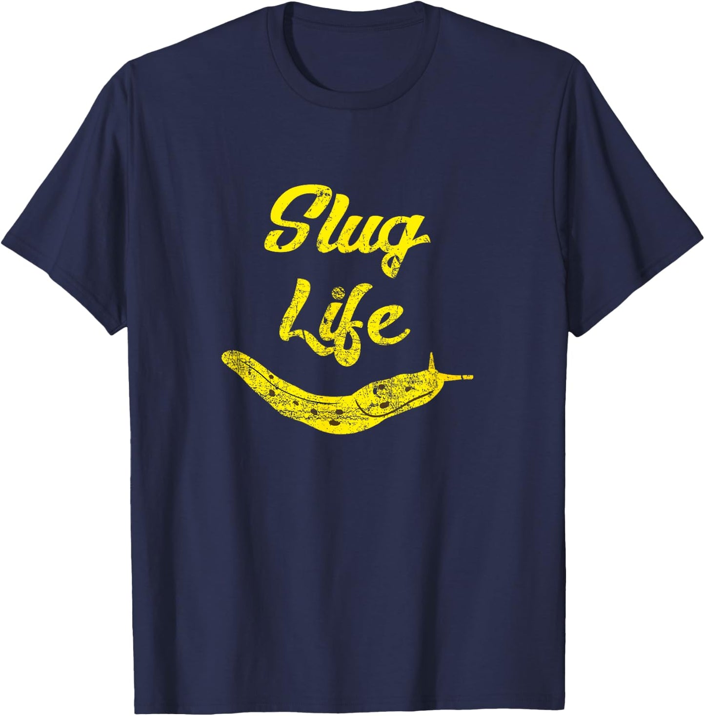 Slug Life Yellow Banana Slug Distressed T-Shirt - T-Shirt | Navy