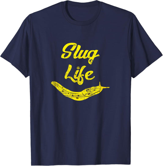 Slug Life Yellow Banana Slug Distressed T-Shirt - T-Shirt | Navy