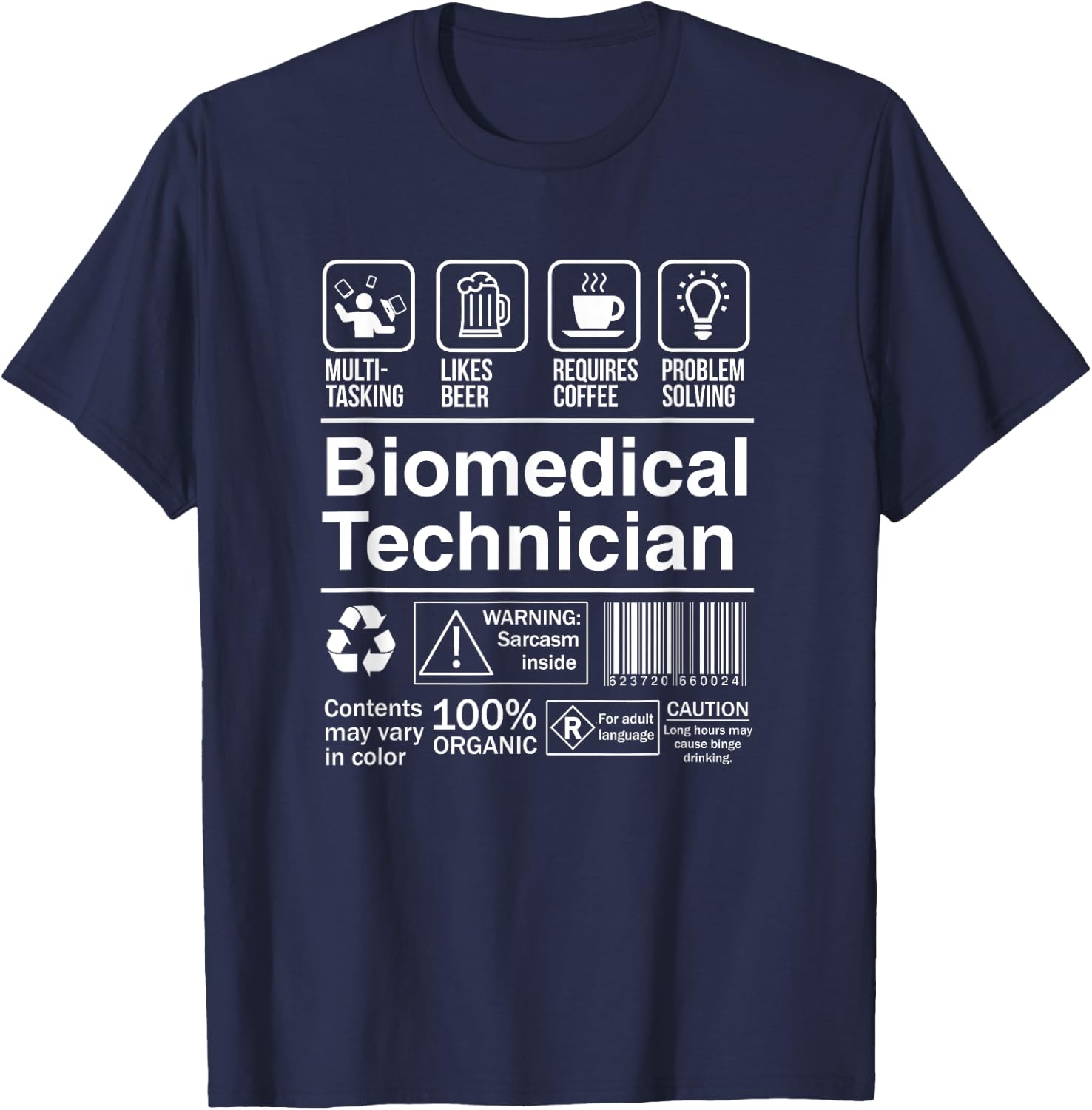 Biomedical Technician Funny Description Label T-Shirt - T-Shirt | Navy