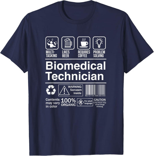 Biomedical Technician Funny Description Label T-Shirt - T-Shirt | Navy