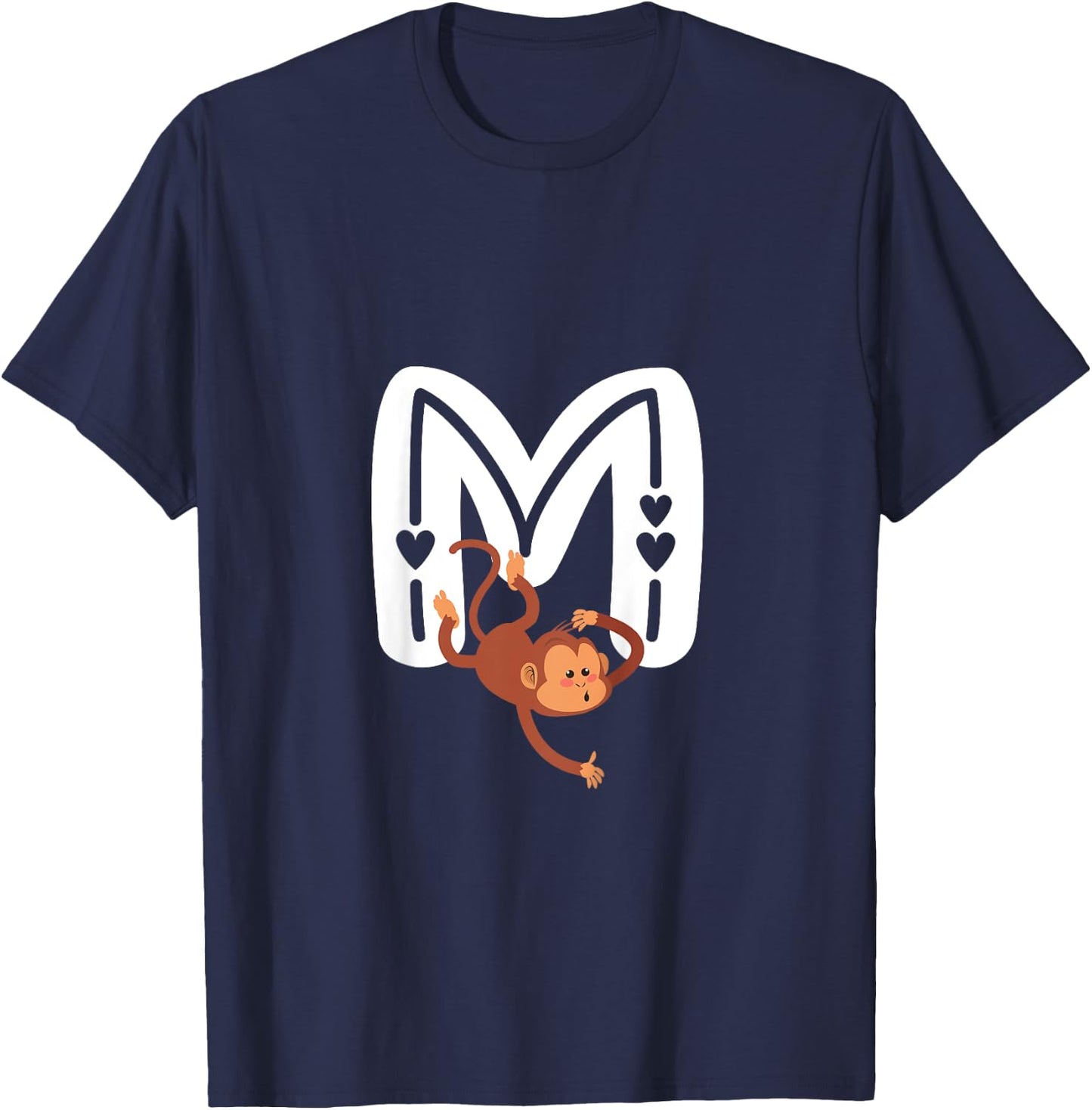 Cute Monkey Letter M Initial Alphabet Monogram Boys Girls T-Shirt - T-Shirt | Navy