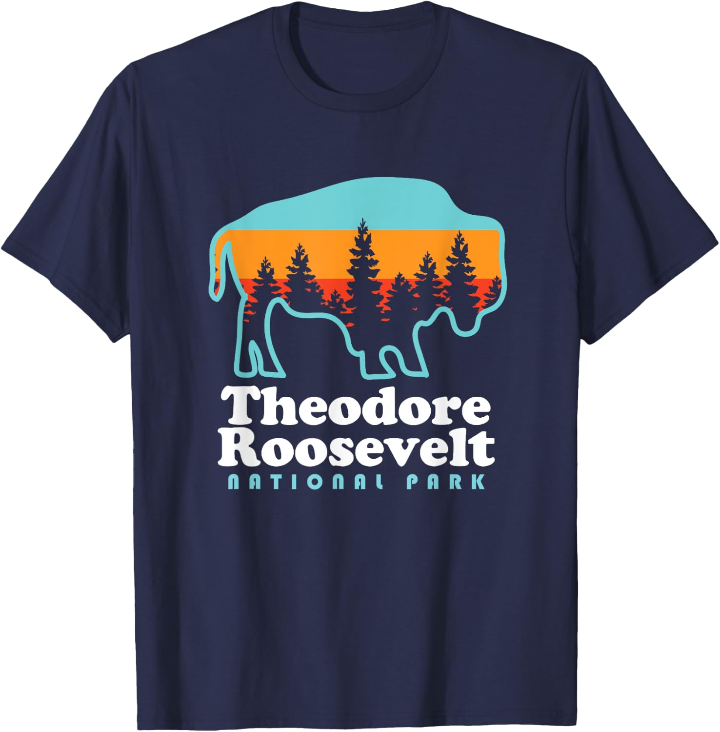 Theodore Roosevelt National Park Camping Bison Retro T-Shirt - T-Shirt | Navy
