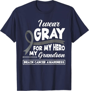 I Wear Gray For My Hero My Grandson Brain Cancer Awareness T-Shirt - T-Shirt | Navy