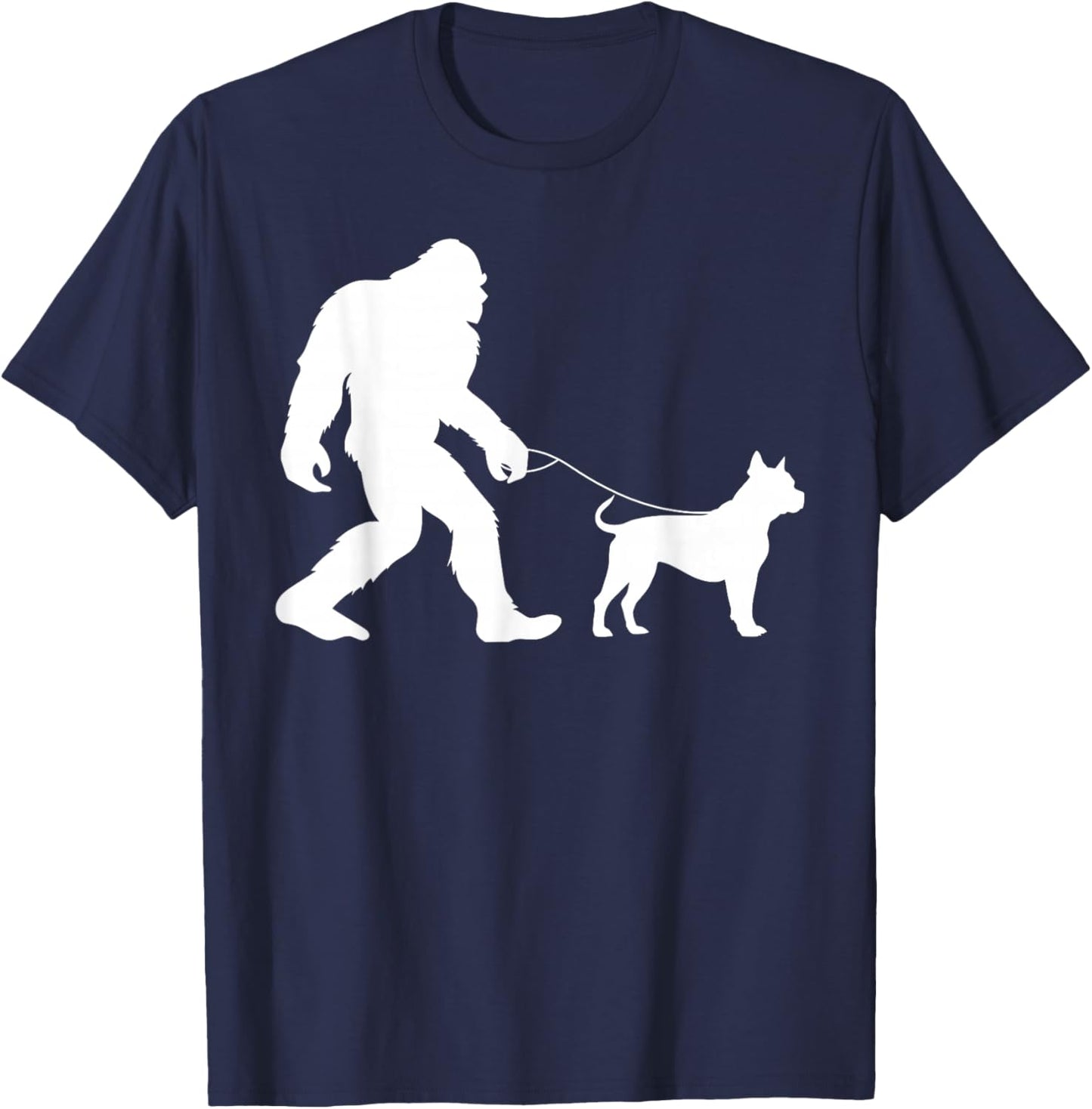 Fun Bigfoot Sasquatch Walking Pitbull Gag Gift T-Shirt - T-Shirt | Navy