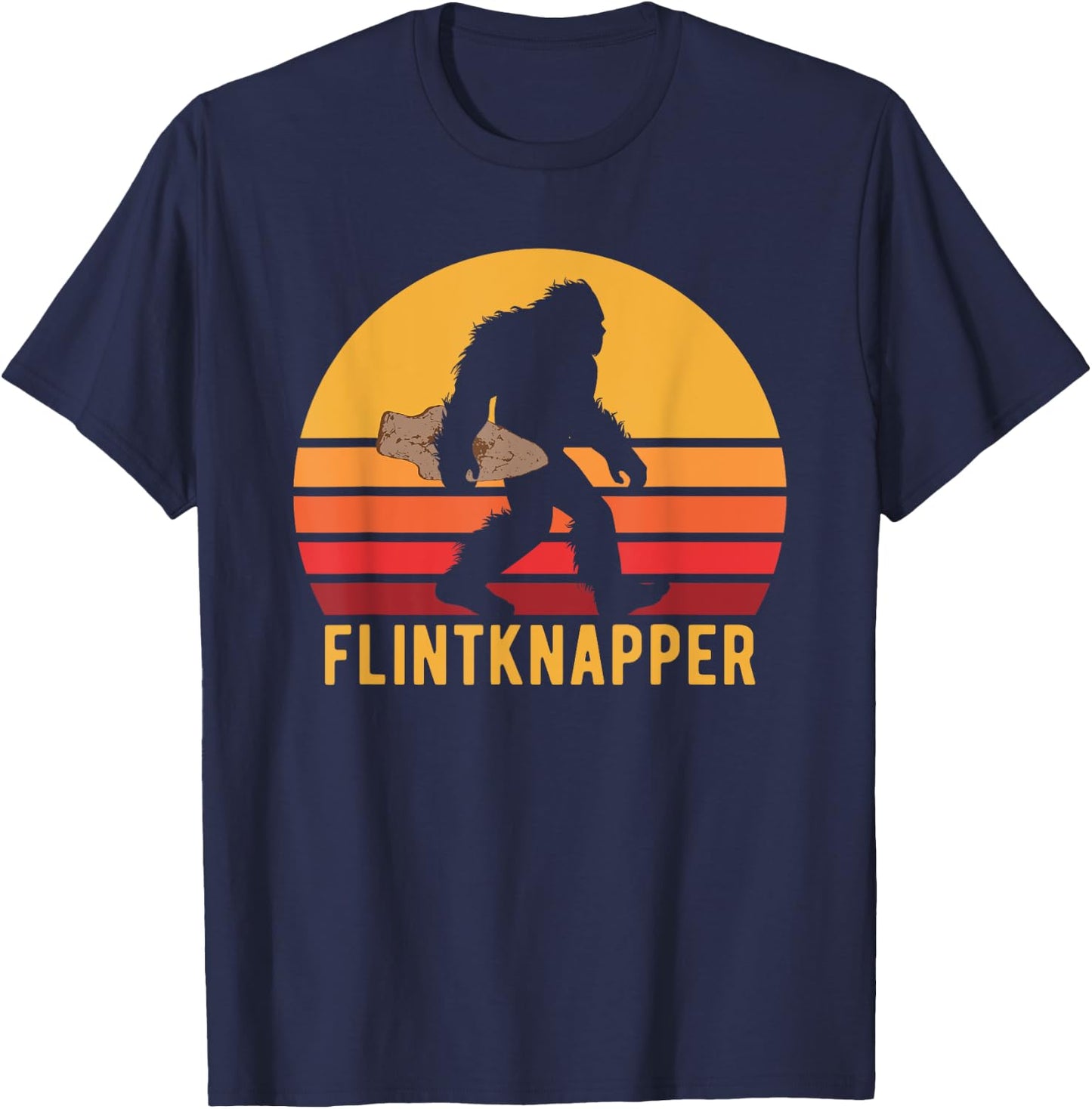 Retro Bigfoot Flintknapping Vintage Sasquatch Flintknapper T-Shirt - T-Shirt | Navy
