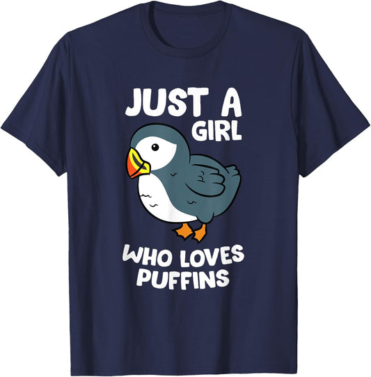 Just a Girl Who Loves Puffins Iceland Seabird Love Puffins T-Shirt - T-Shirt | Navy