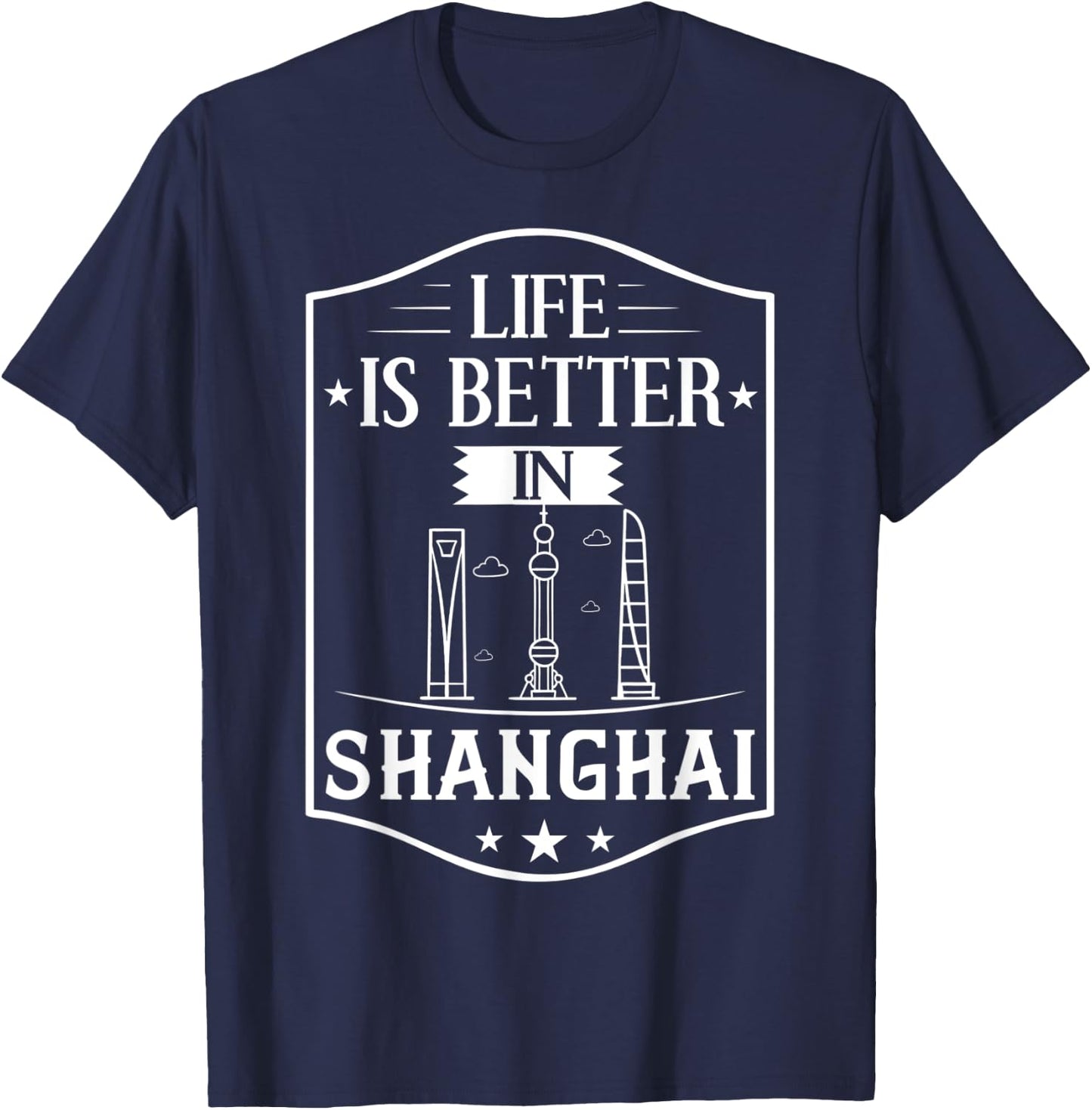 Shanghai China City Skyline Map Travel T-Shirt - T-Shirt | Navy
