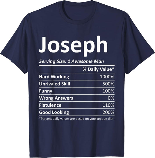 JOSEPH Nutrition Funny Birthday Personalized Name Gift T-Shirt - T-Shirt | Navy