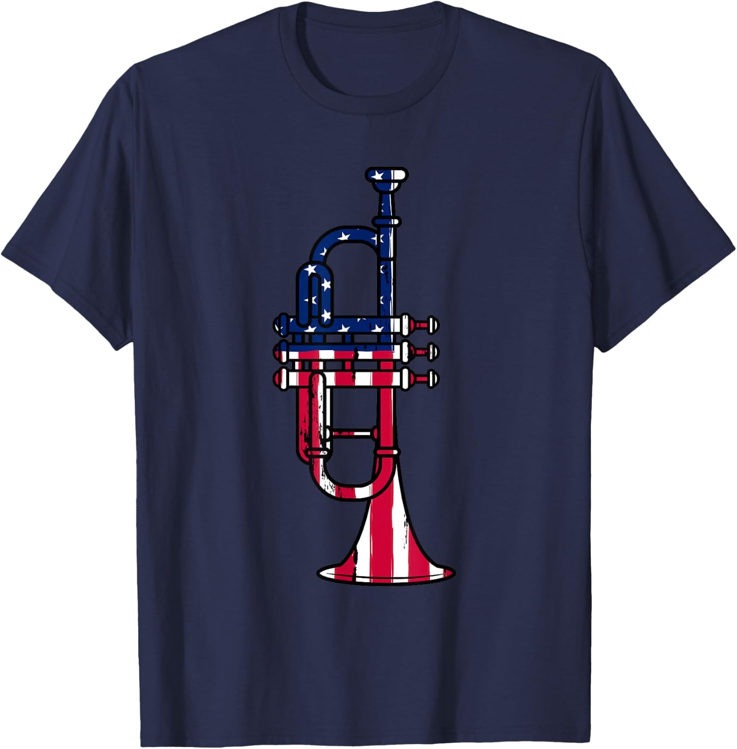 Trumpet USA Flag Funny Trumpeter Musician 4th Of July Outfit T-Shirt - T-Shirt | Navy