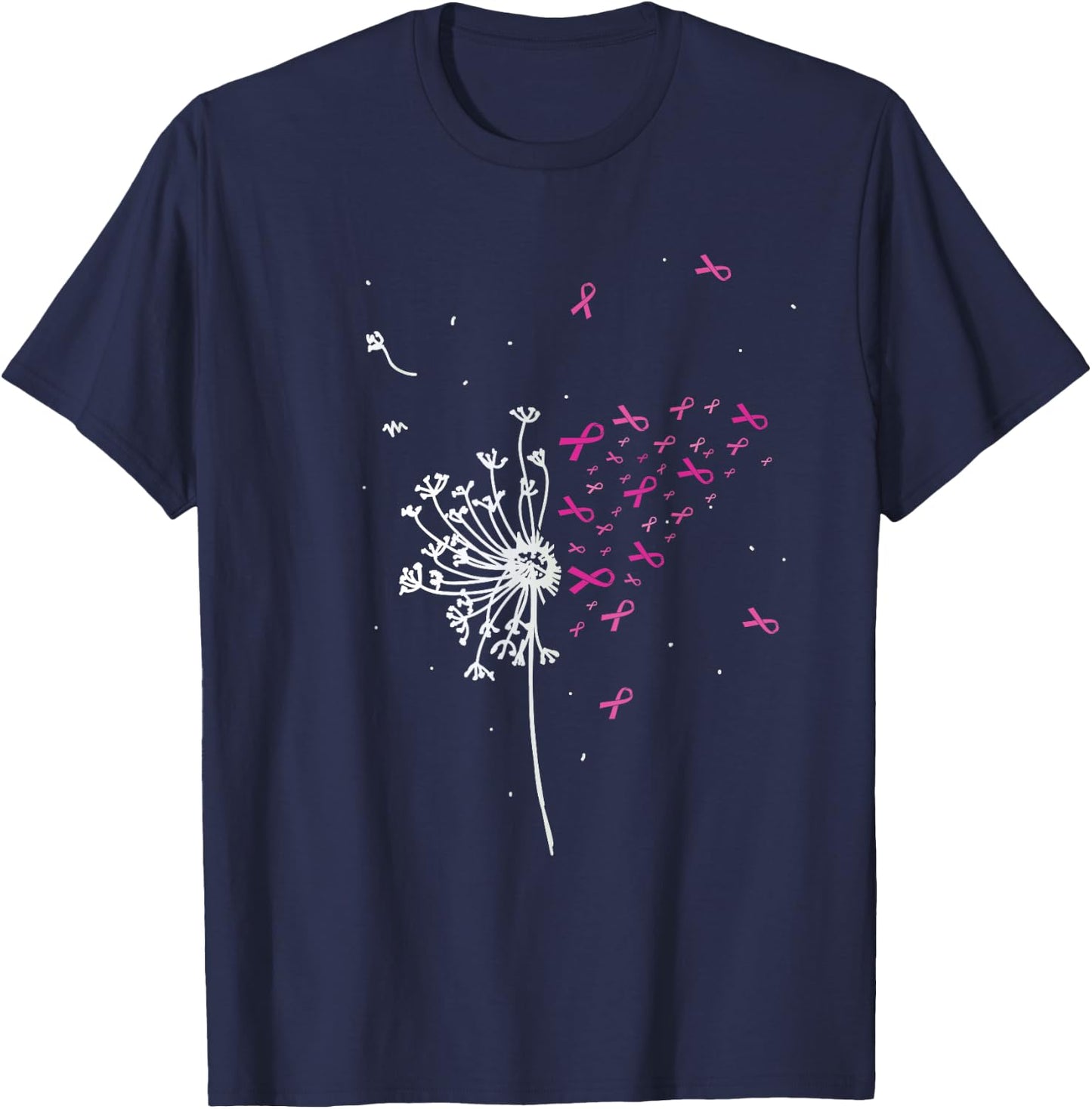 Dandelion Pink Ribbon Cool Breast Cancer Awareness Gifts T-Shirt - T-Shirt | Navy
