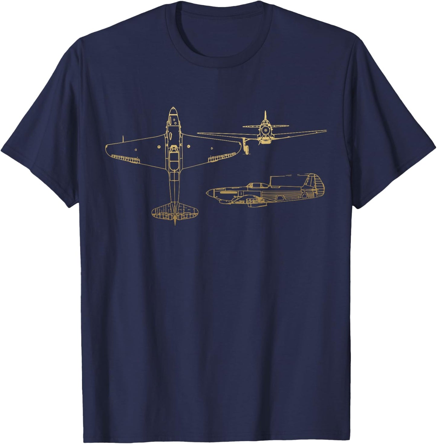 Yak-9 Soviet WW2 Plane Warbird Blueprint Schematics Diagram T-Shirt - T-Shirt | Navy