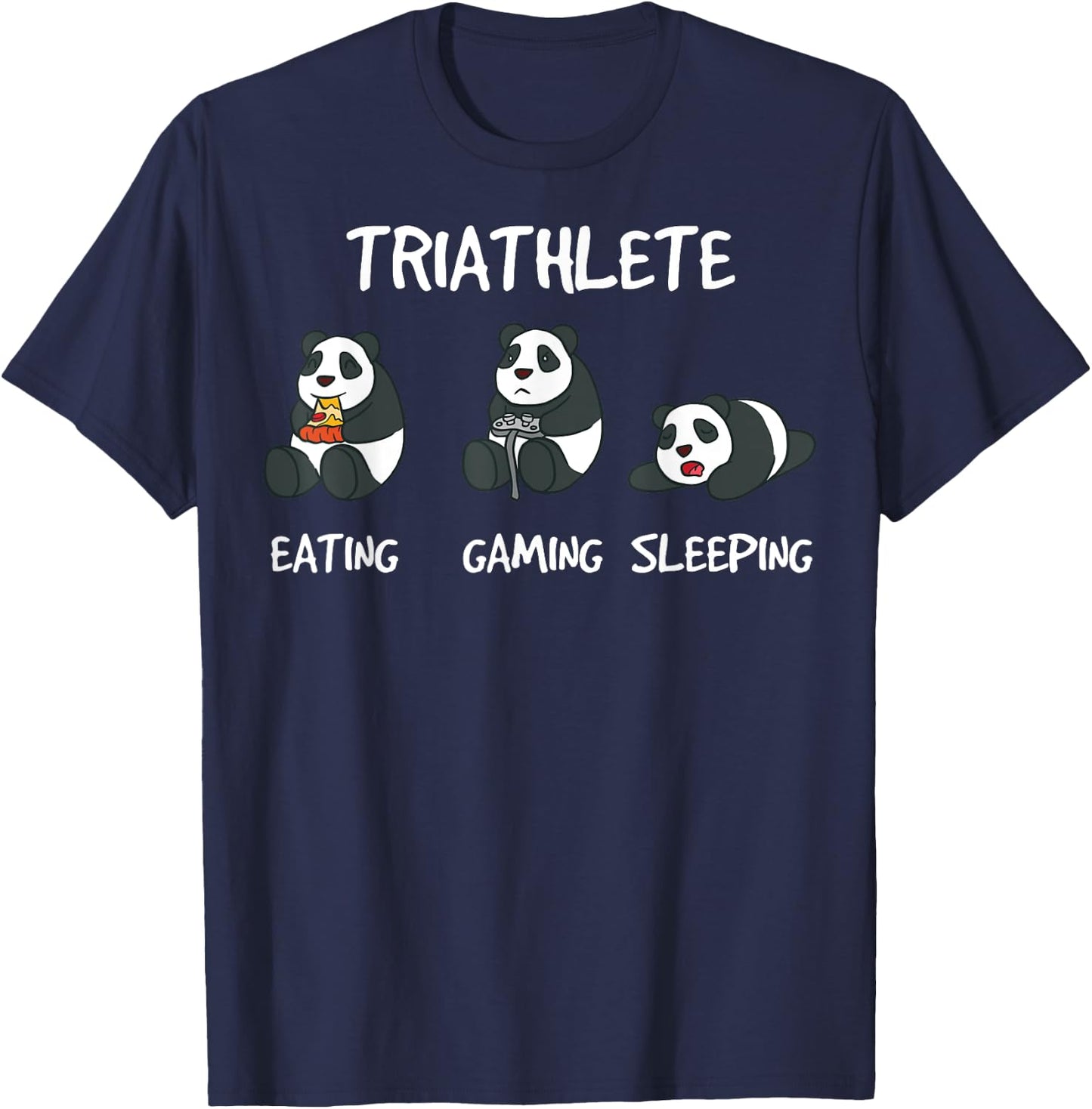Gamer Triathlete Funny Gaming Panda Bear Playing Video Game T-Shirt - T-Shirt | Navy