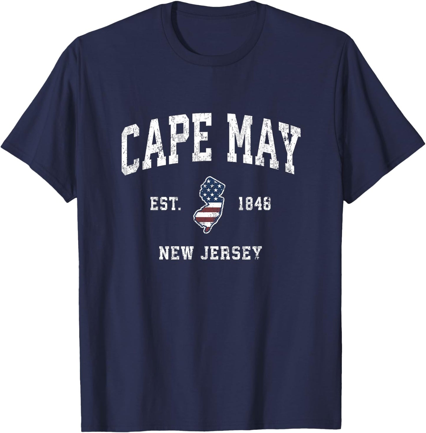 Cape May New Jersey NJ Vintage American Flag Sports Design Women Kids Men T-Shirt - T-Shirt | Navy