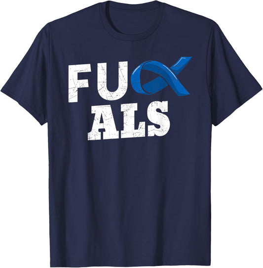 ALS Disease Lou Gehrig's Blue Ribbon Neurological Disorders T-Shirt - T-Shirt | Navy