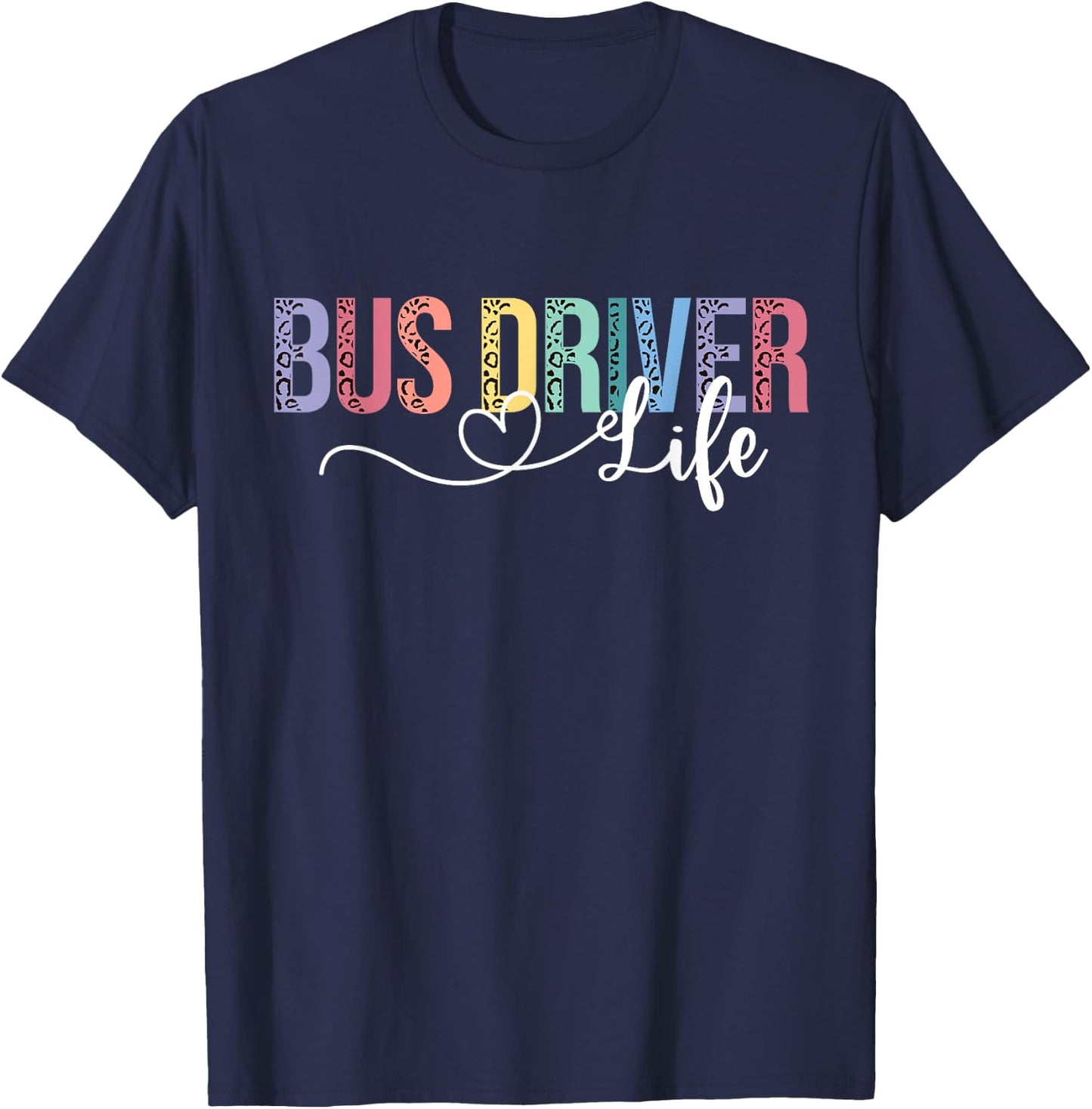 Cute Bus Driver Life Leopard Print Back To School Gift Women T-Shirt - T-Shirt | Navy