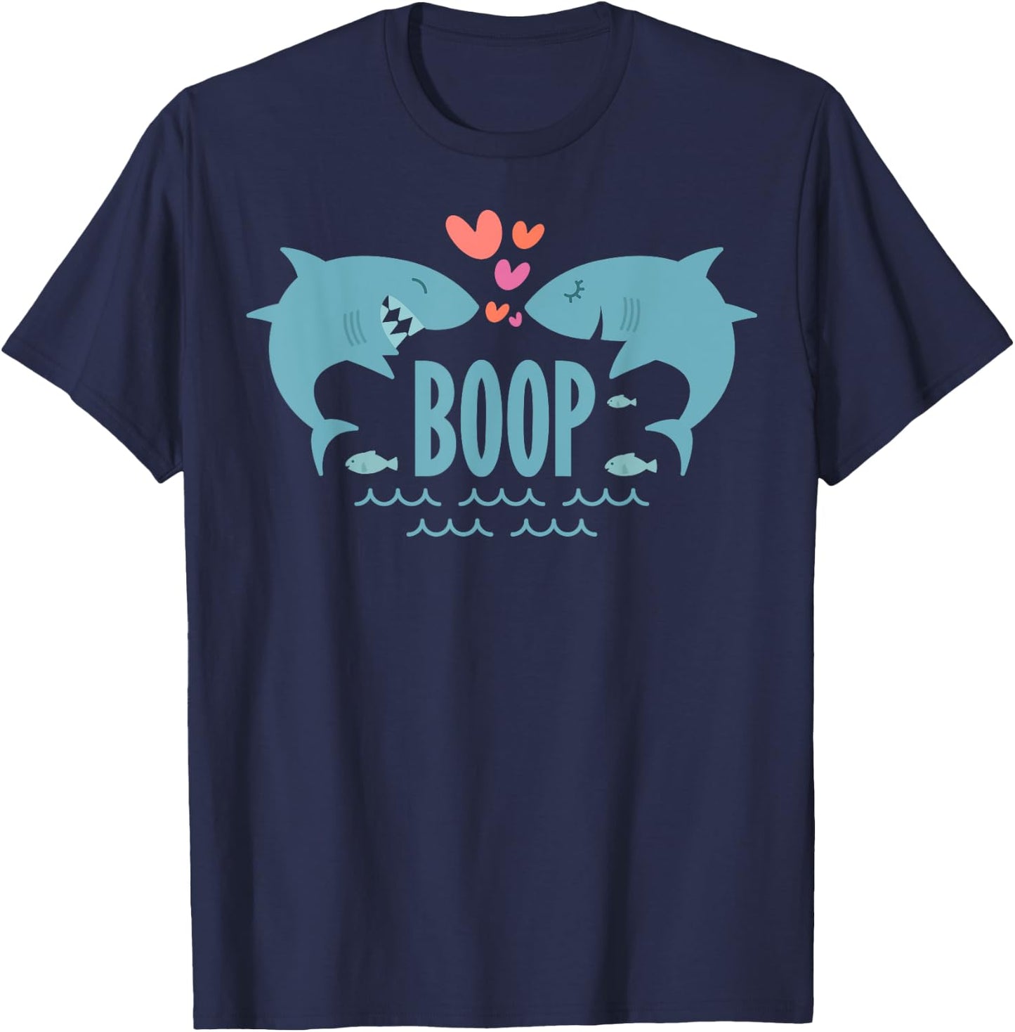 Cute Valentines Day Shark Kisses - Boop Bumping Noses T-Shirt - T-Shirt | Navy